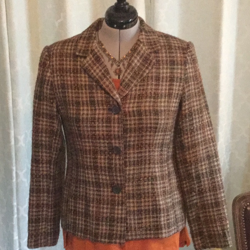 Brown & orange plaid blazer